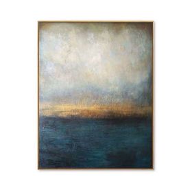 100% Hand Painted Abstract Oil Painting Wall Art Blue Minimalist Modern On Canvas Decor For Living Room Office No Frame (size: 60X90cm)
